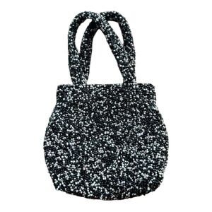 Moyna Black & White Glass Beaded Mini Evening Handbag